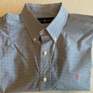 Ralph Lauren Polo Men’s Blue and White Check Button Down Shirt Size SP